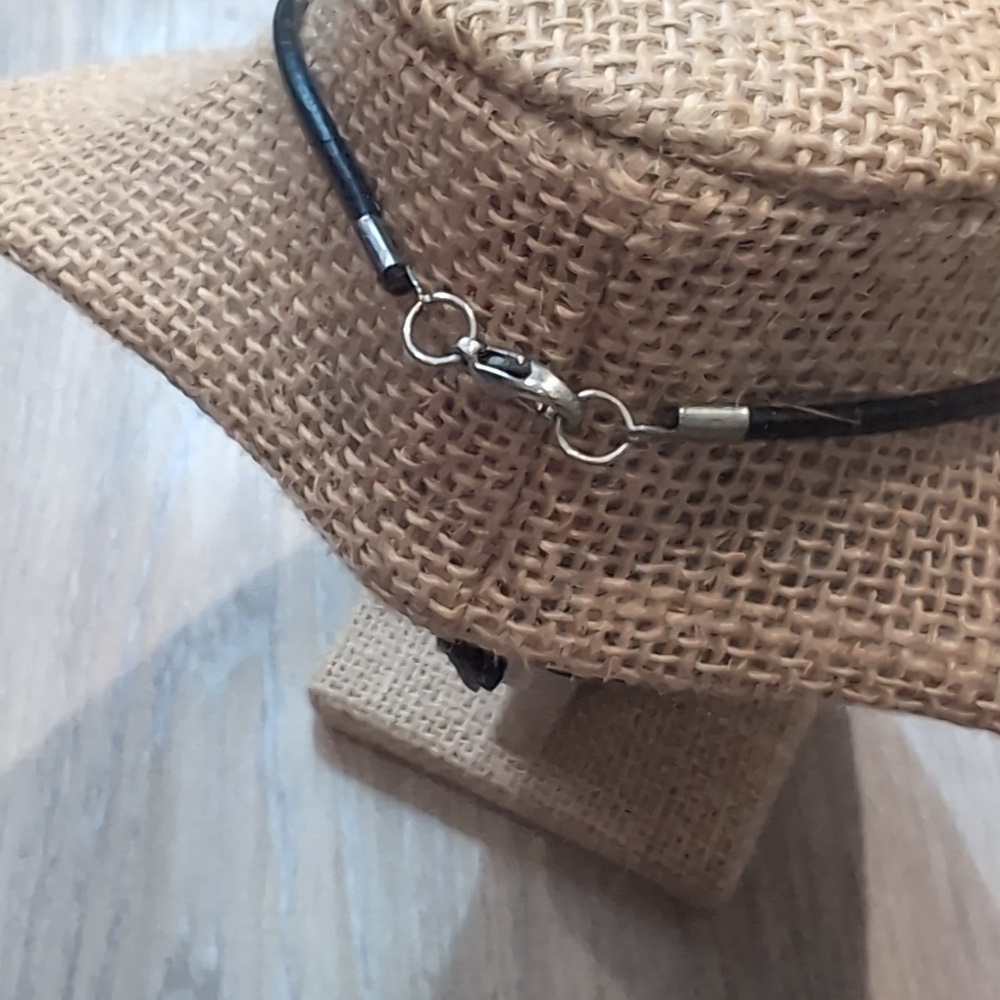 Silver Rose Pendant Necklace Black Cord - Picture 7 of 8
